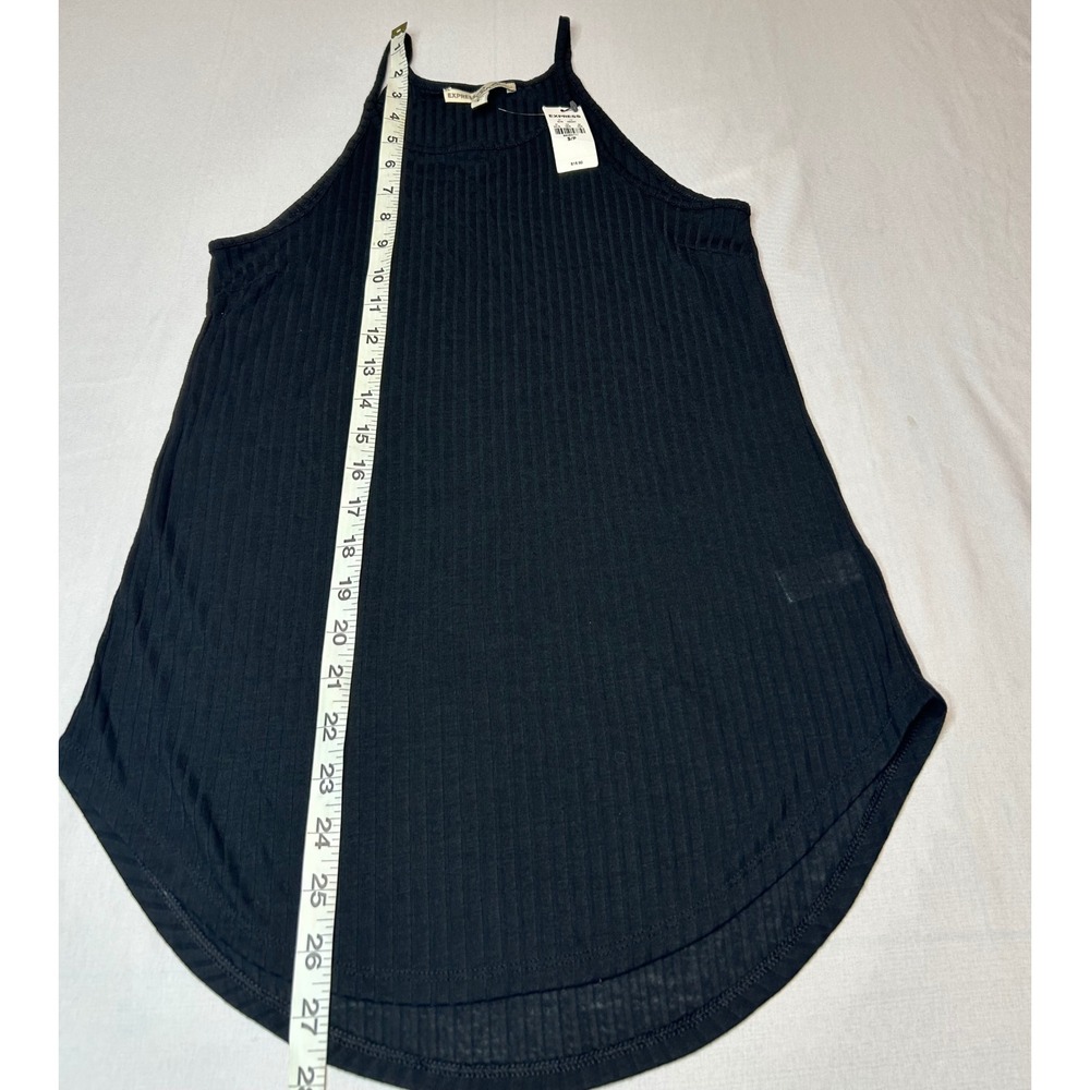 Express One Eleven Ribbed Halter Tank Top Black Spaghetti Strap Small NWT